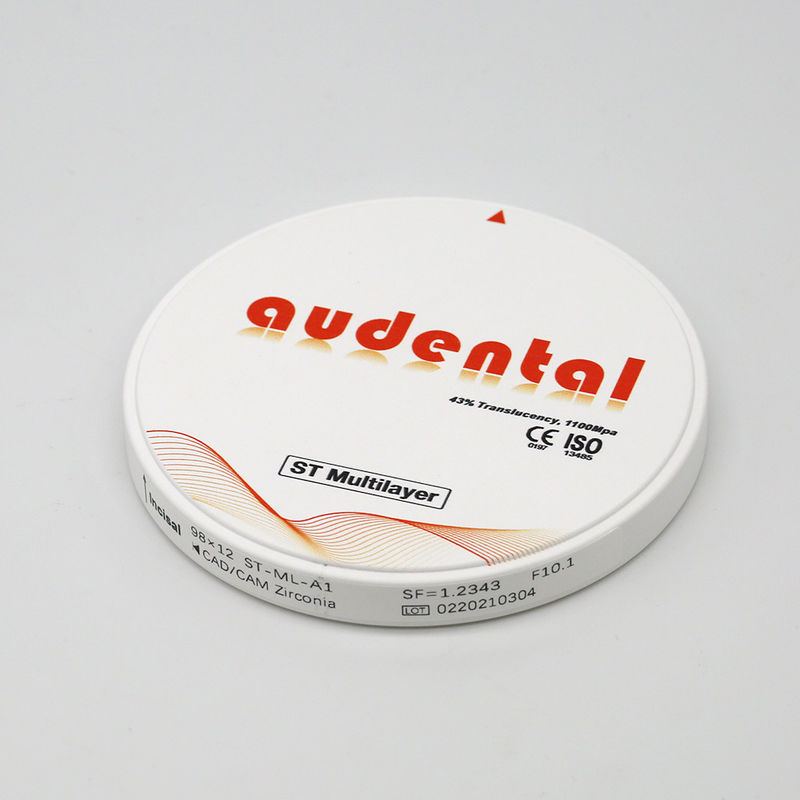 Şeffaf ST Çok Katmanlı Zirkonya Yuvarlak Disk Dental Restorasyonlar için 1100Mpa Eğiliş Gücü