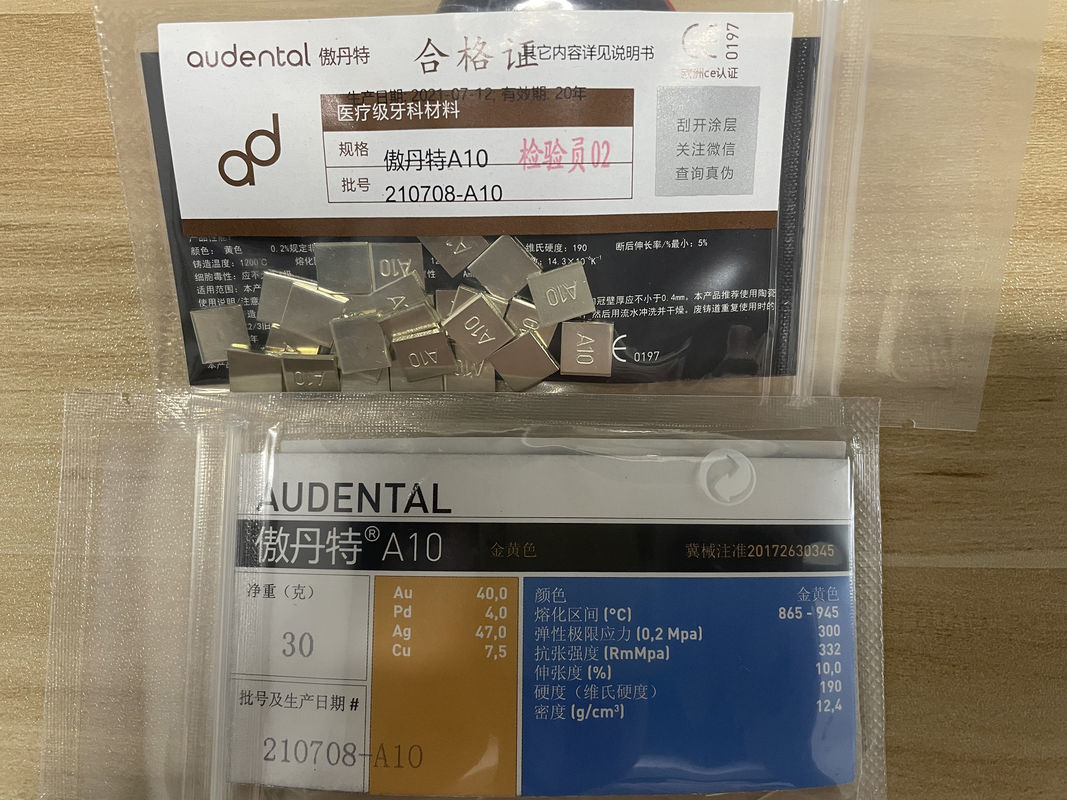 Audental A10 Asil Metal Alaşımı Sarı Au40% Taç ve Köprü Restorasyonları için