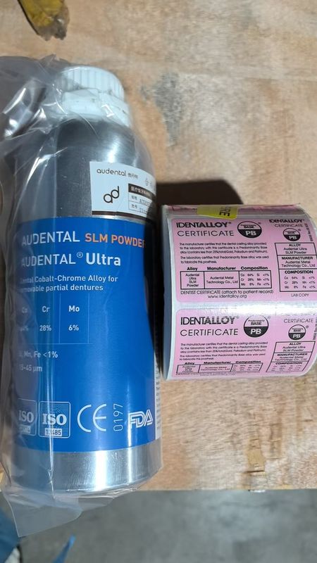 Audental Ultra SLM Tozu CE FDA IdentAlloy Sertifikalı Diş 3D Metal Baskı için CoCrMo Malzemesi